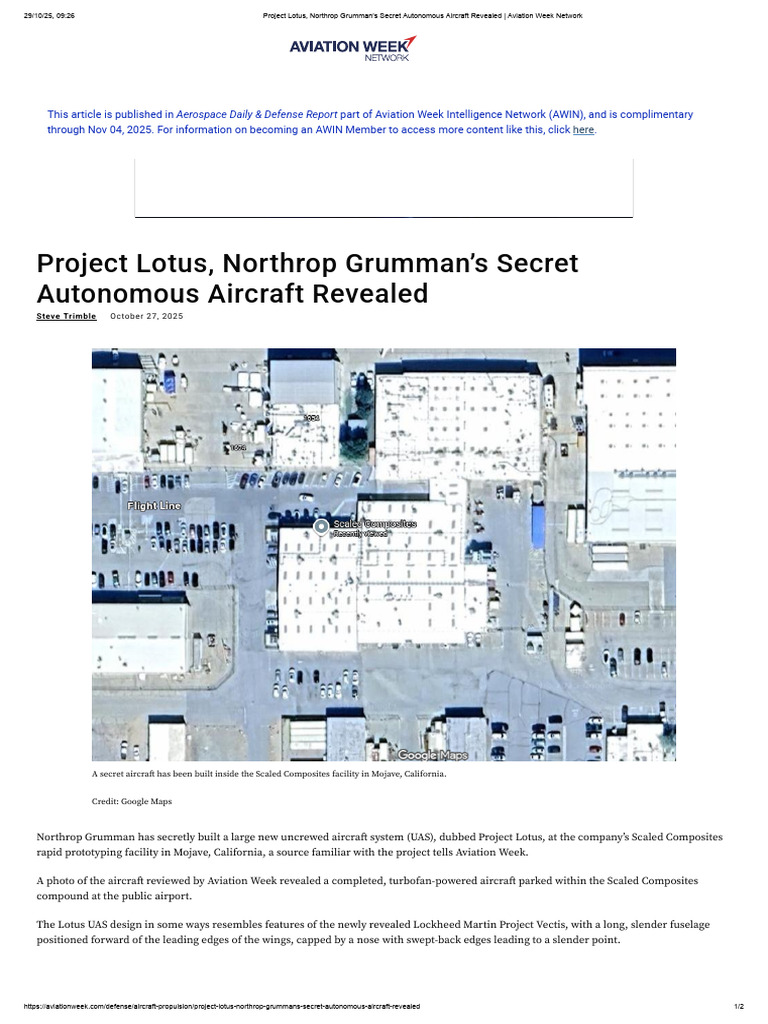 Project Lotus, Northrop Grumman's Secret Autonomous Aircraft Revealed ...