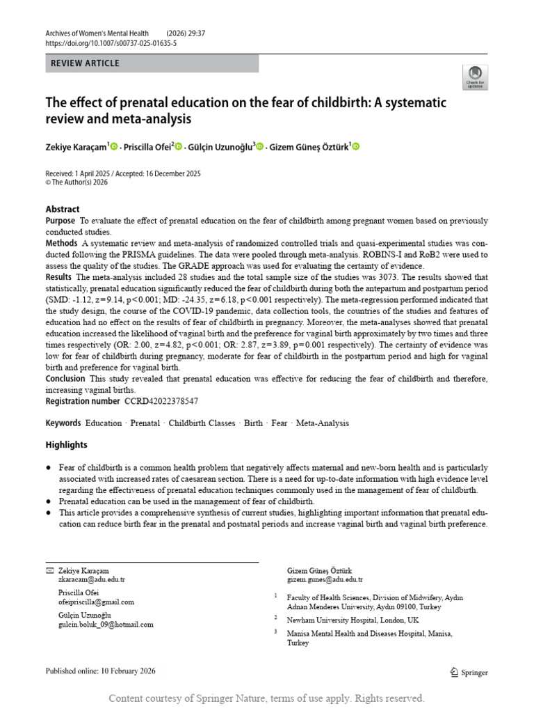 The Effect of Prenatal Education On The Fear of CH | PDF | Meta ...