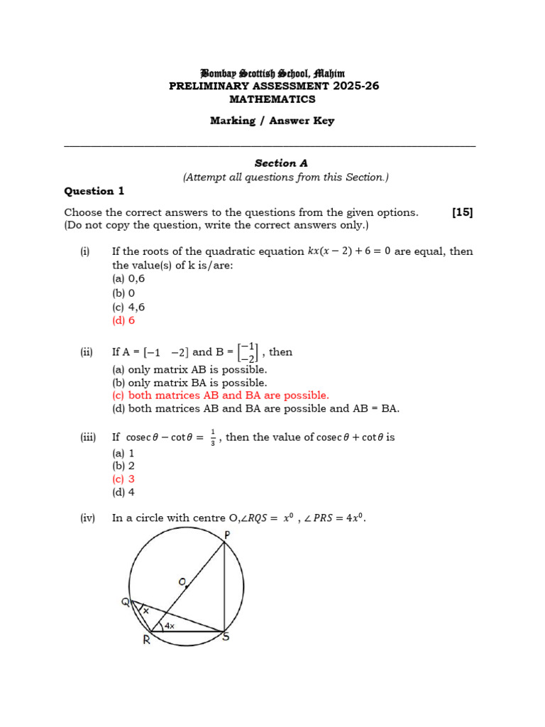 Prelims 2025-26 Answer Key | PDF | Circle | Angle