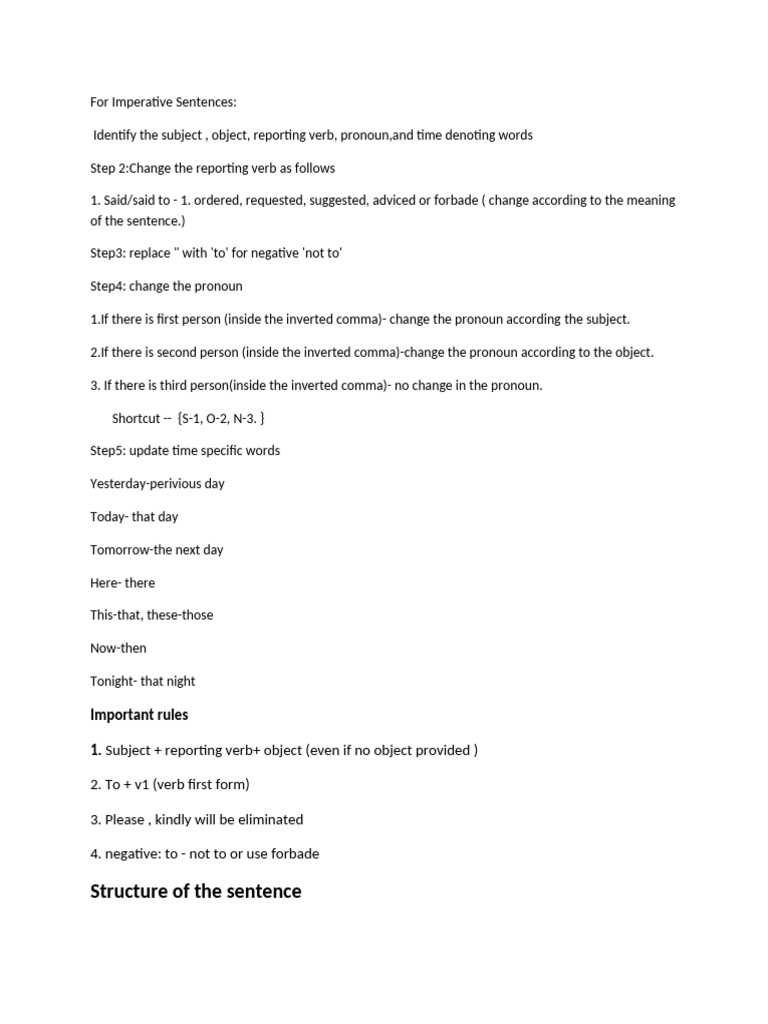 Rules For Reported Speech For Imperative Senetences | PDF