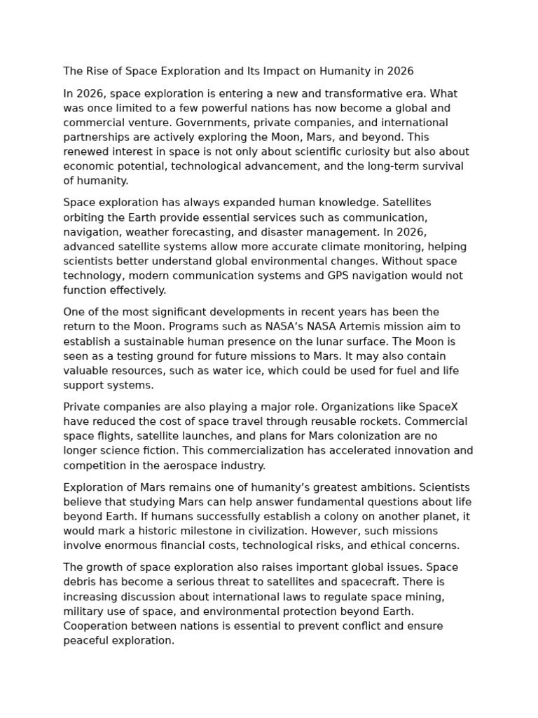The Rise of Space Exploration and Its Impact On Humanity in 2026 | PDF ...