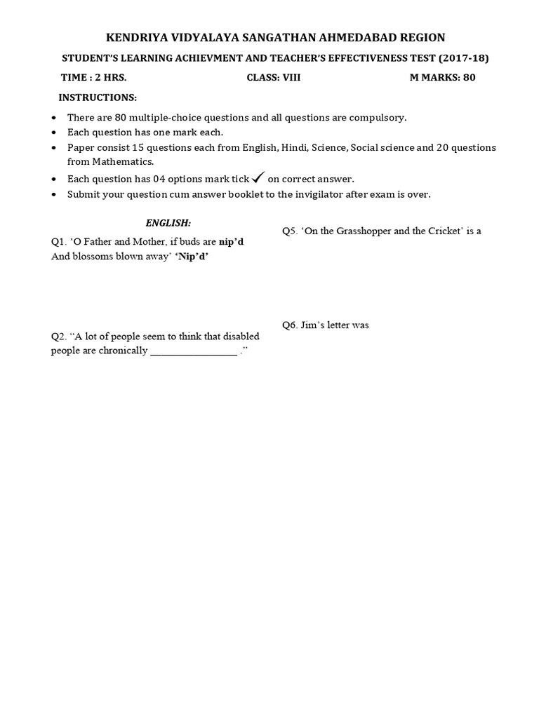 Class Viii Slate Paper | PDF