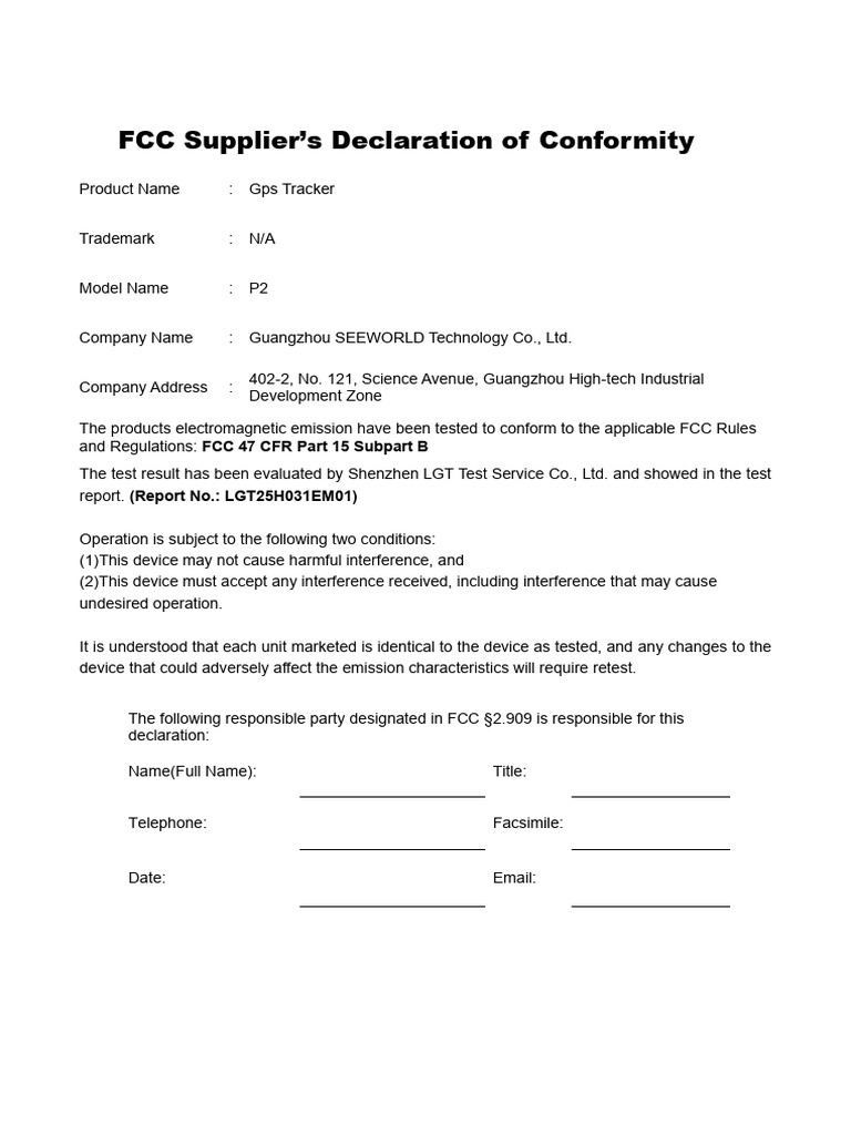 FCC Supplier's Declaration of Conformity | PDF