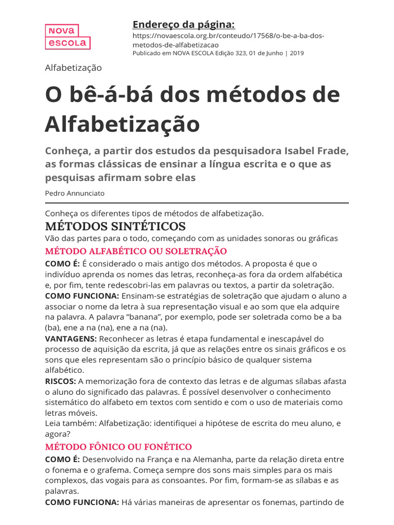 O Be A Ba Dos Metodos de Alfabetizacao | PDF | Alfabetização | Fonema