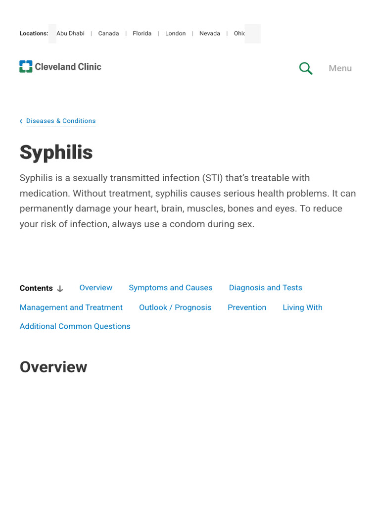 Syphilis - Cause, Symptoms, Diagnosis, Treatment & Prevention | PDF ...