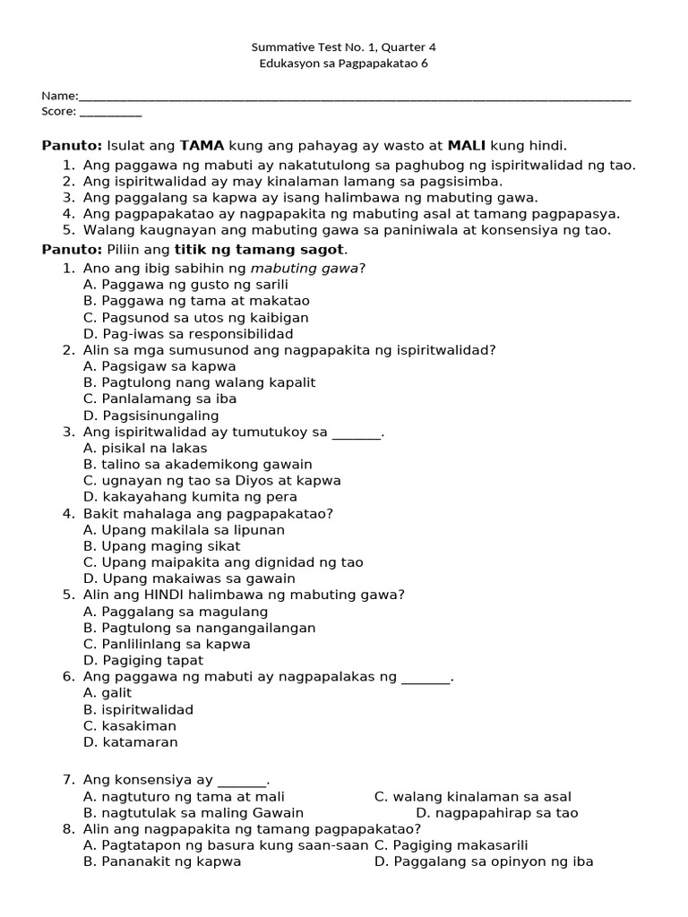 Quarter 4 Summative Test | PDF