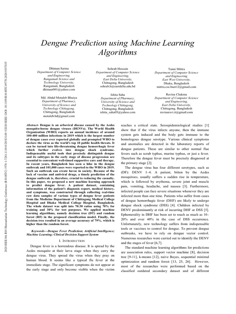 Dengue Prediction Using Machine Learning Algorithms | PDF | Receiver ...