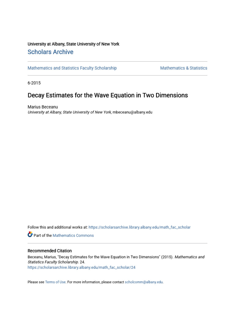 Decay Estimates For The Wave Equation in Two Dimensions | PDF ...