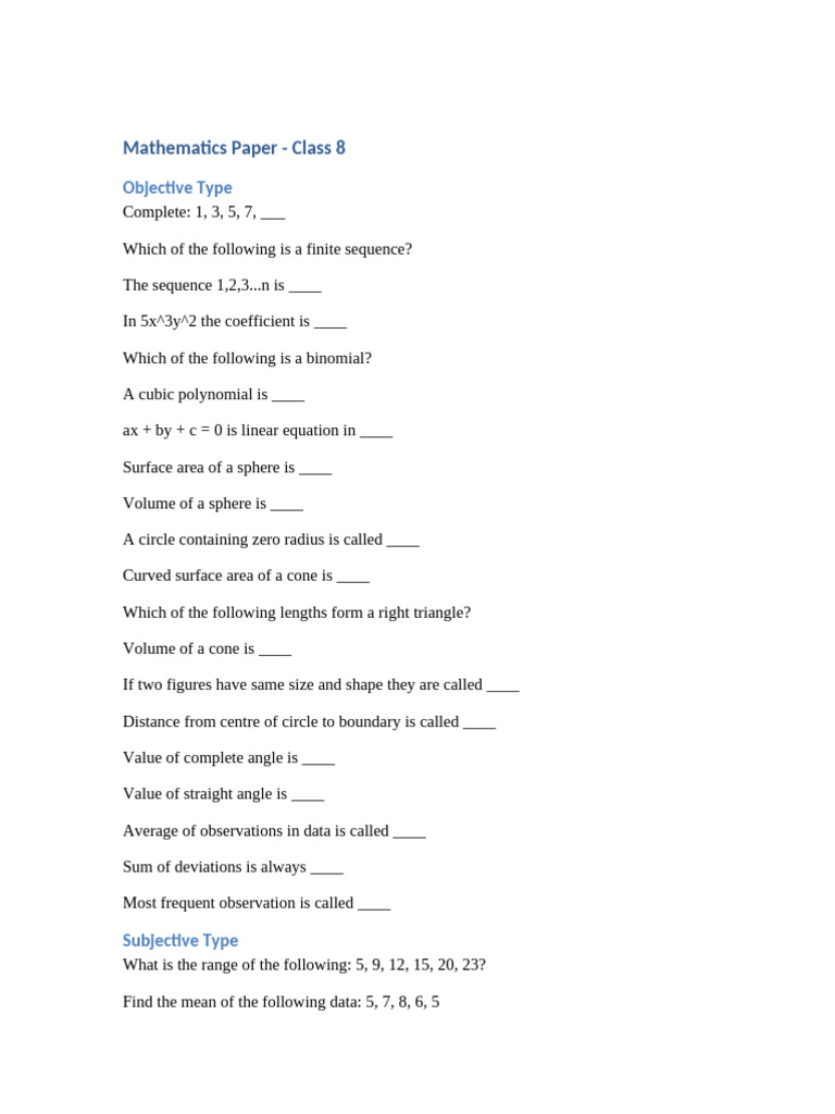 Class8 Maths Paper | PDF