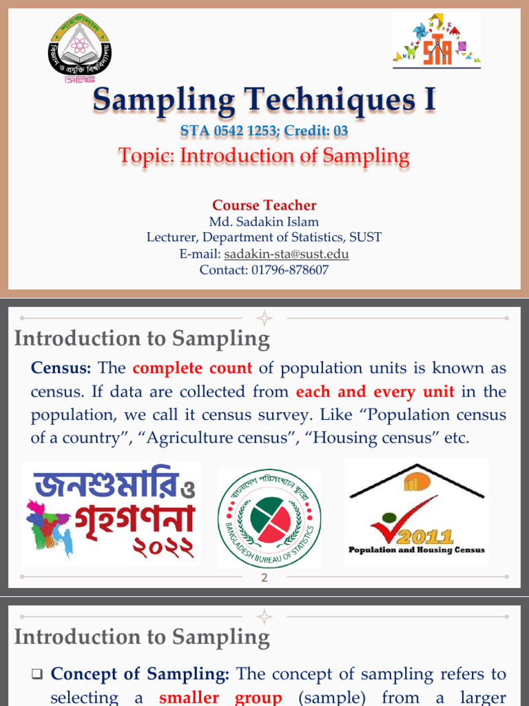 Sampling Techniques I Chapter 1 MSIA | PDF | Estimator | Survey Methodology