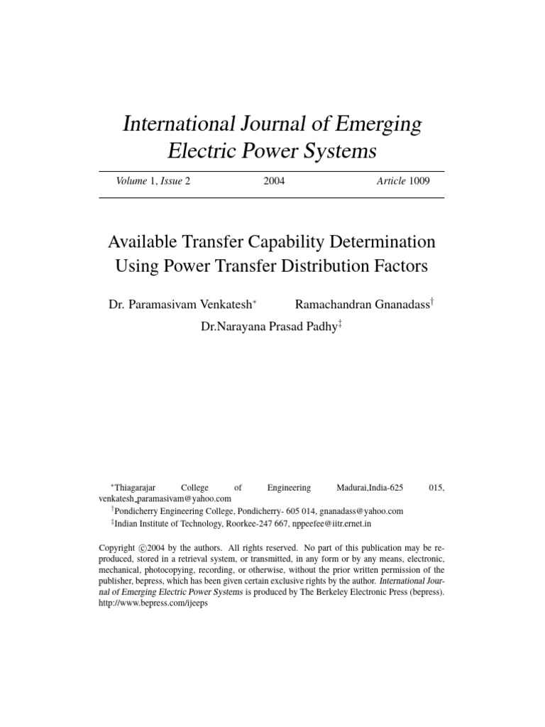 Available Transfer Capability Determination Using Power Transfer ...