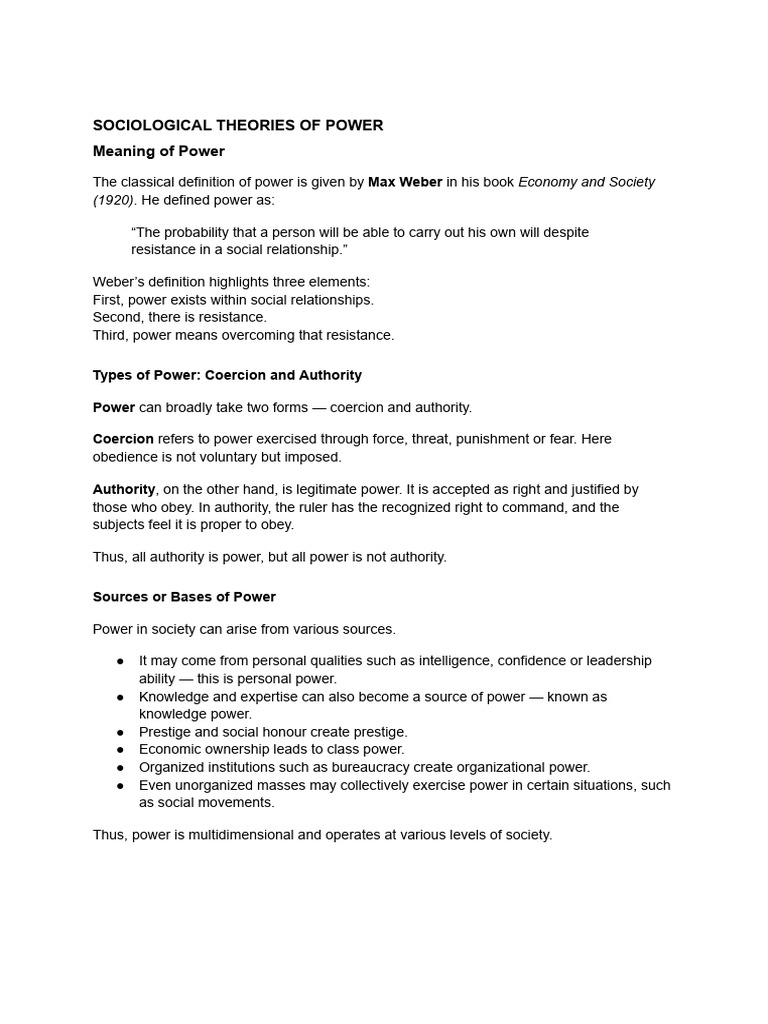 Sociological Theories of Power | PDF | Power (Social And Political ...