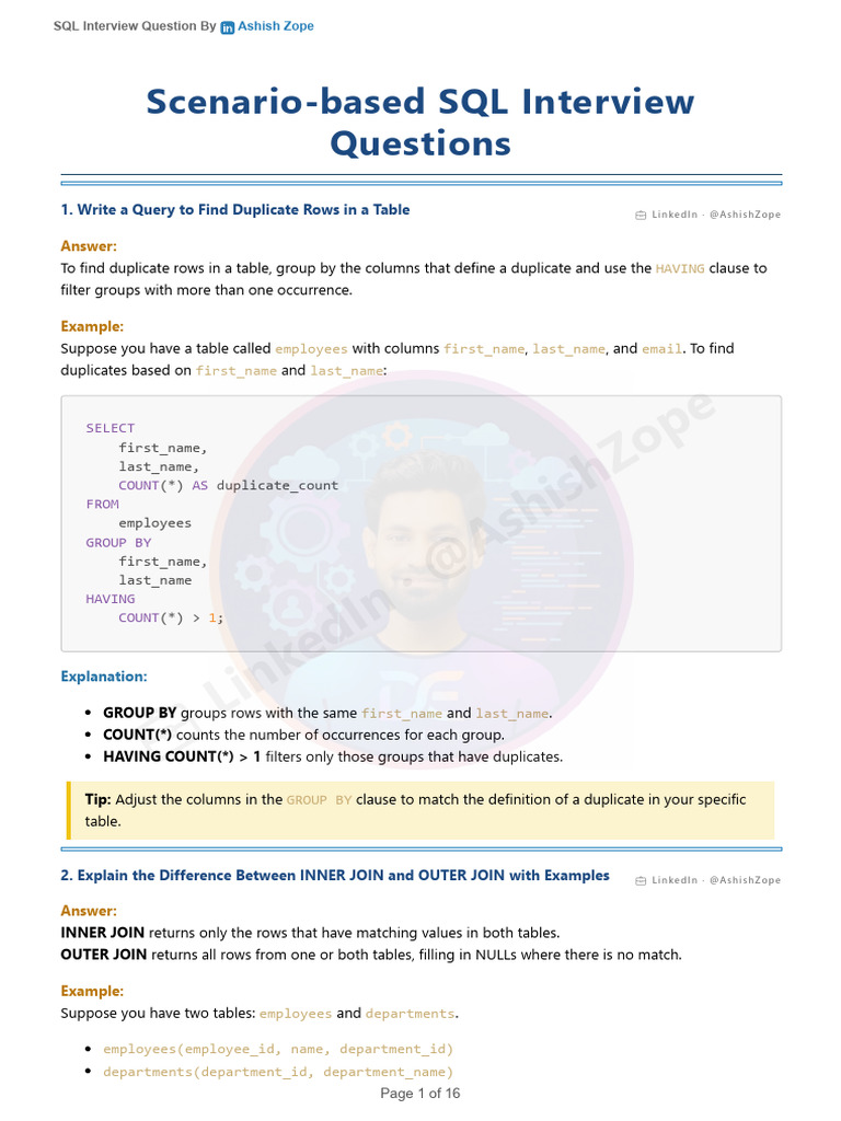 Link Edin @ashishzope: Scenario-Based SQL Interview Questions | PDF ...