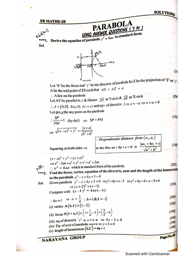 Parabola Questions (7+2) | PDF