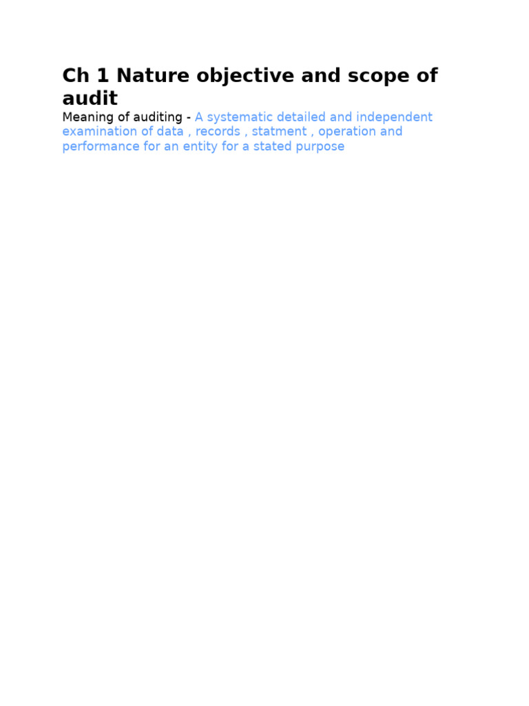CH 1 Nature Objective and Scope of Audit | PDF