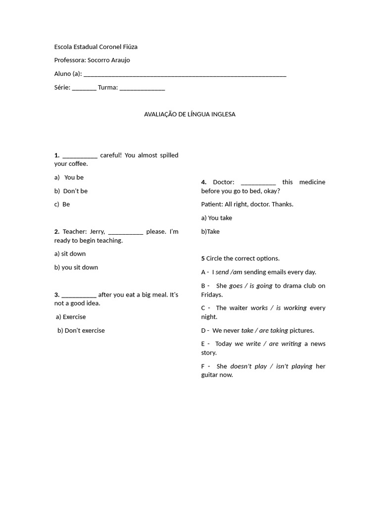 Prova de Ingles Ensino Médio | PDF
