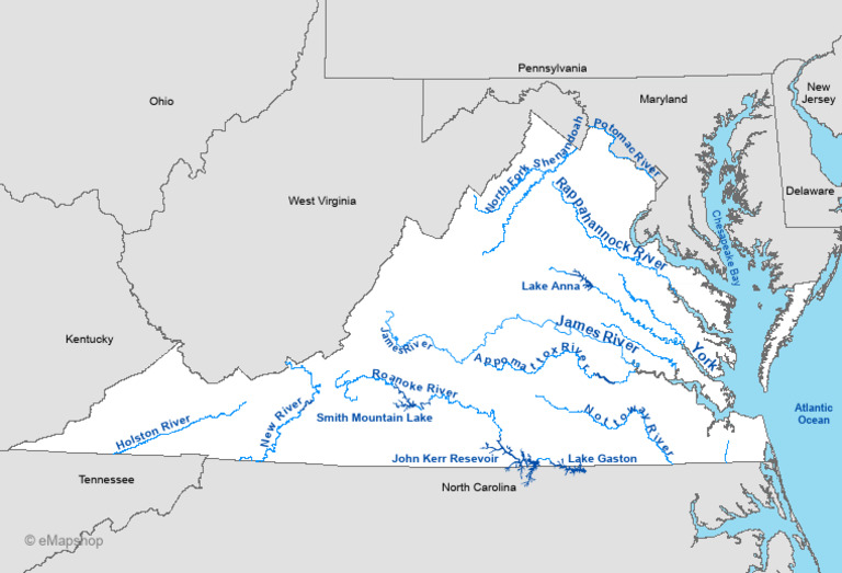 Map Virginia Rivers - Unit 3 | PDF