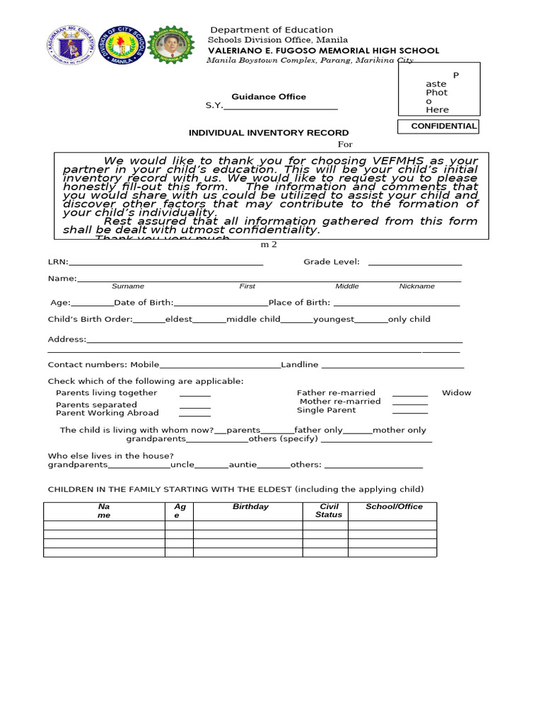 Individual Inventory Record Form | PDF | Vaccines | Human Diseases And ...