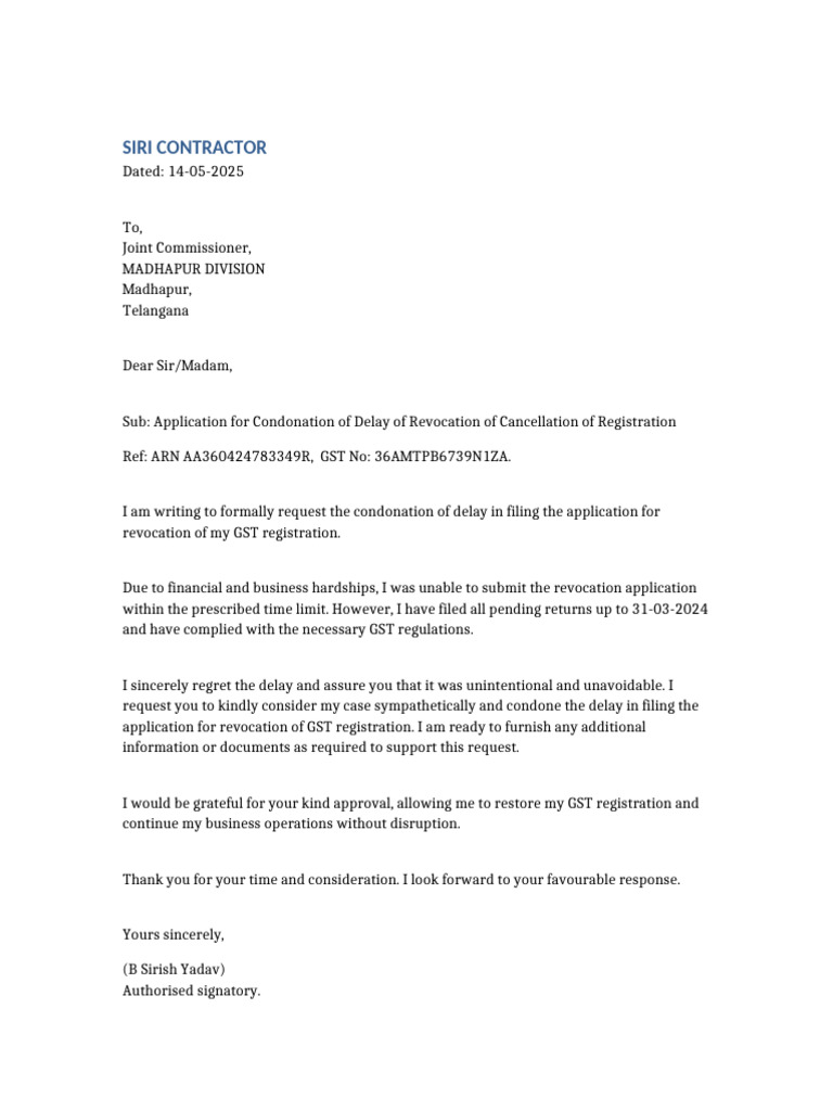 Condonation Request Letter | PDF