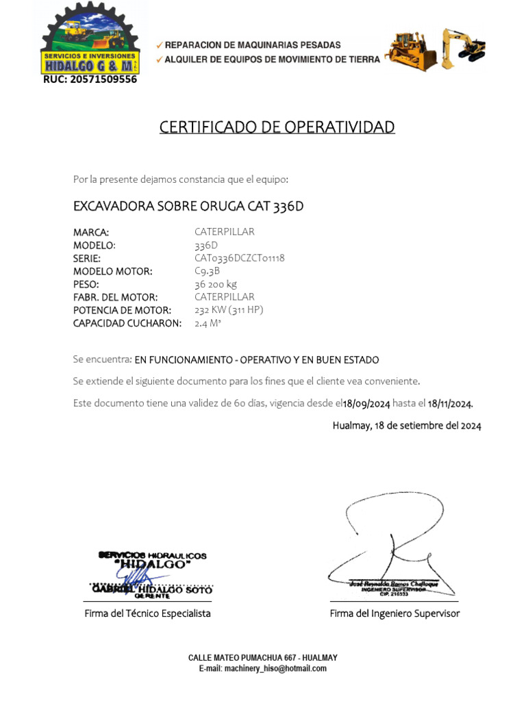 Certificado de Operatividad 2024 - 336d | PDF