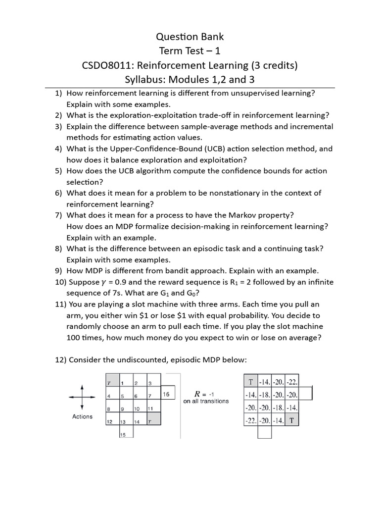 RL Term Test - 1 Q Bank | PDF