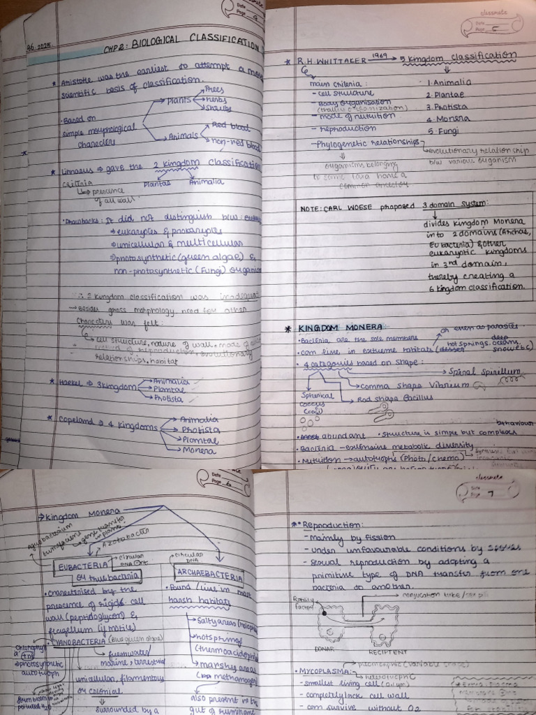 Bio Classification Grade 11 Handwritten Notes | PDF