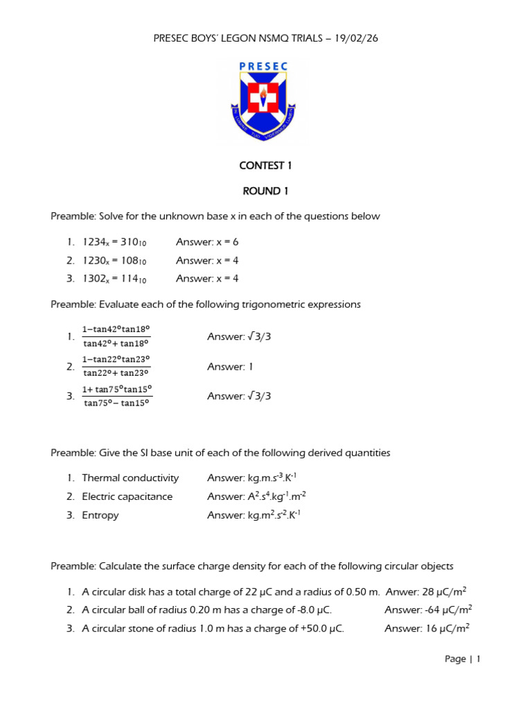 Contest 1 - Trials at Presec | PDF | Meiosis | Heat Capacity