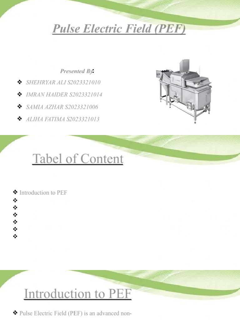 Pulse Electric Field (PEF) : Presented by | PDF | Juice | Diet & Nutrition