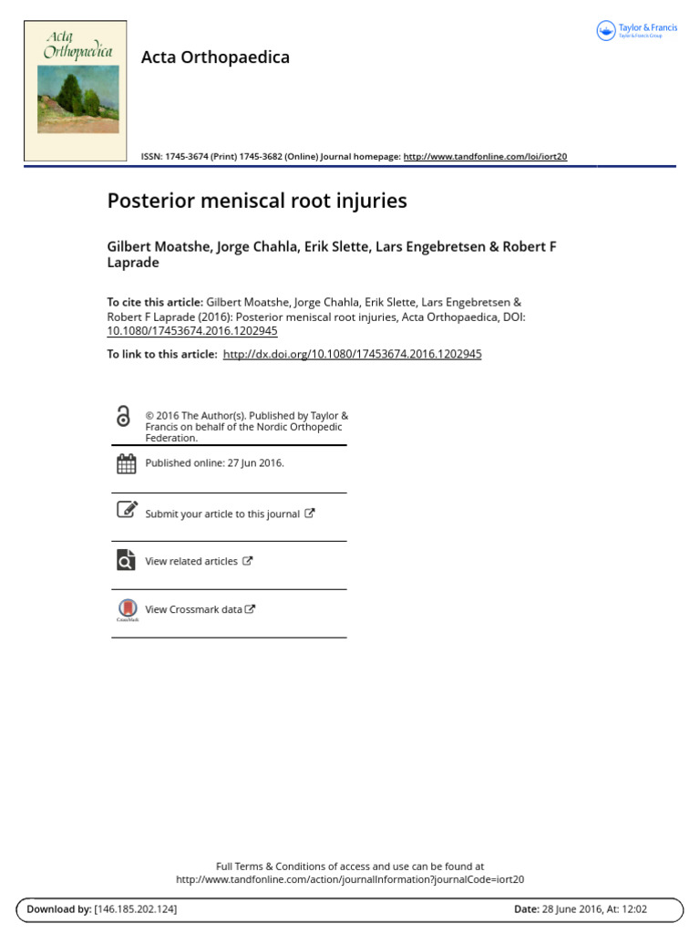 Posterior Meniscal Root Injuries - LaPrade - 2016 | PDF | Knee | Joints