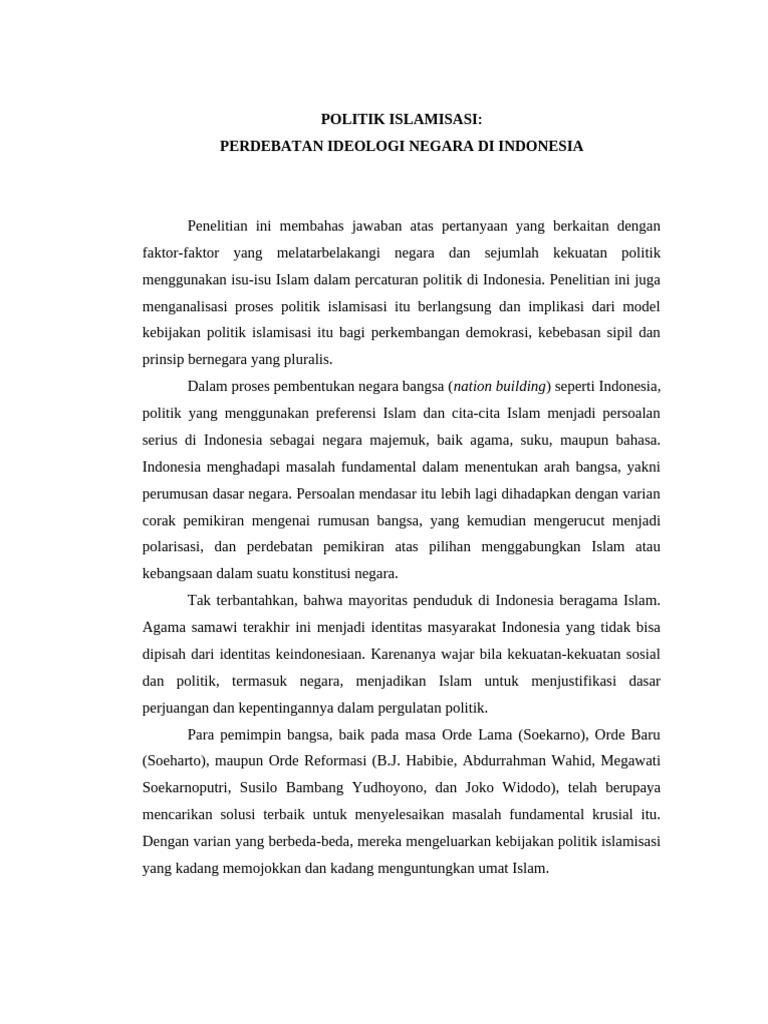 Politik Islamisasi Perdebatan Ideologi N | PDF