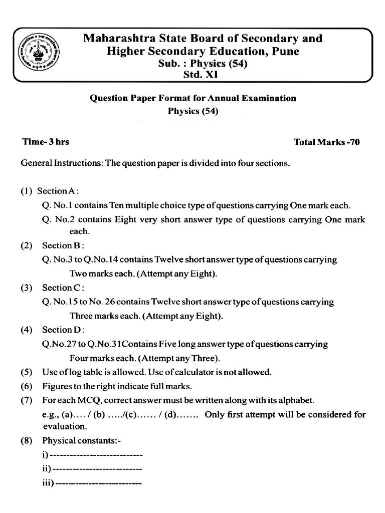 Physics Final Exam Paper Pattern | PDF