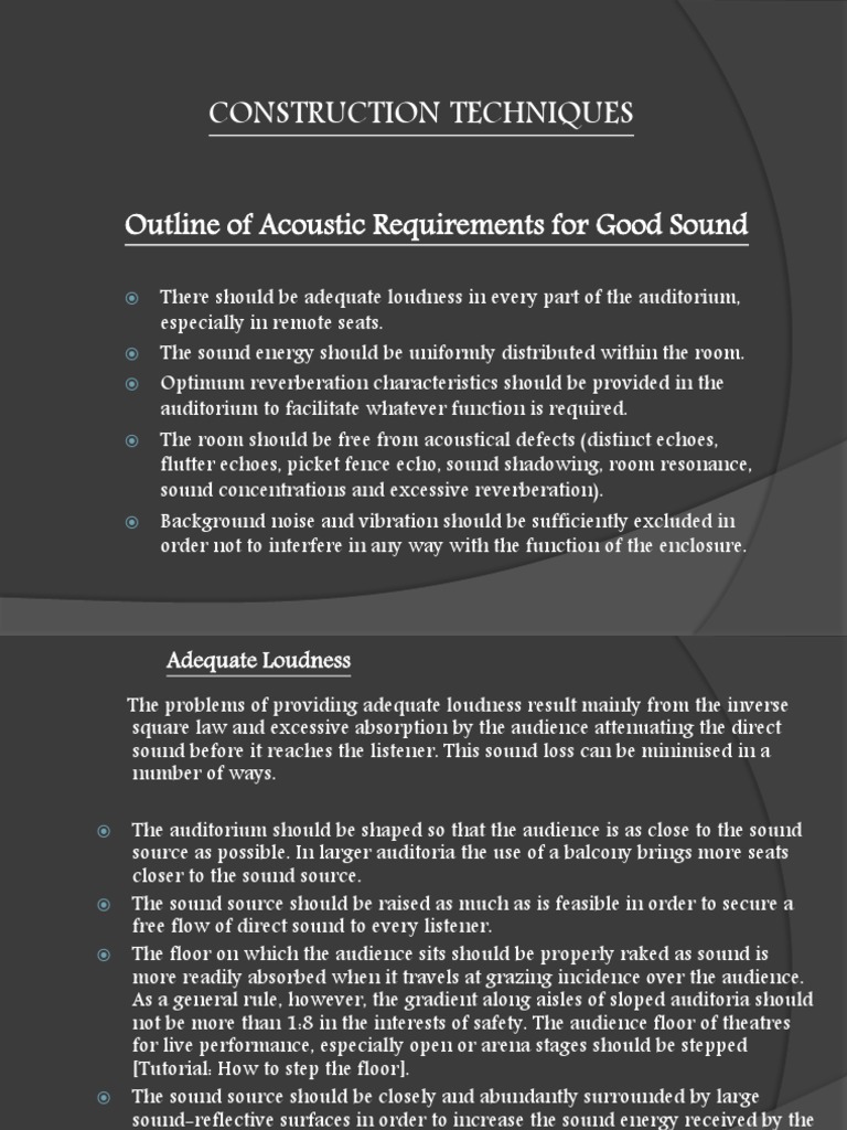 Construction Techniques Outline of Acoustic Requirements For Good