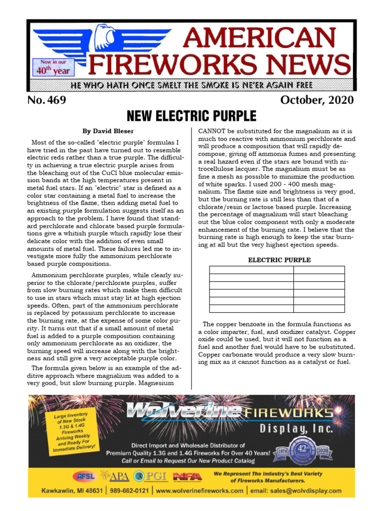 American Fireworks News Oct 2020 | PDF | Fireworks | Perchlorate