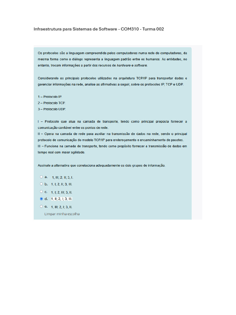 Infraestrutura para Sistemas de Software - COM310 - Turma 002 | PDF