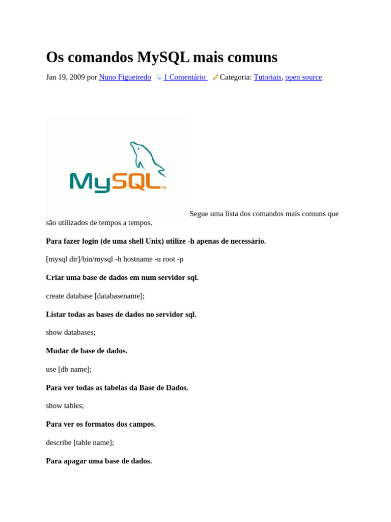 Os Comandos MySQL Mais Comuns | PDF | Dados | Gestão de dados