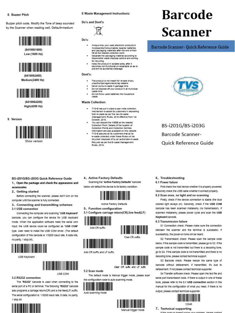 TVS Barcode Scanner Codes | PDF | Electronic Waste | Usb