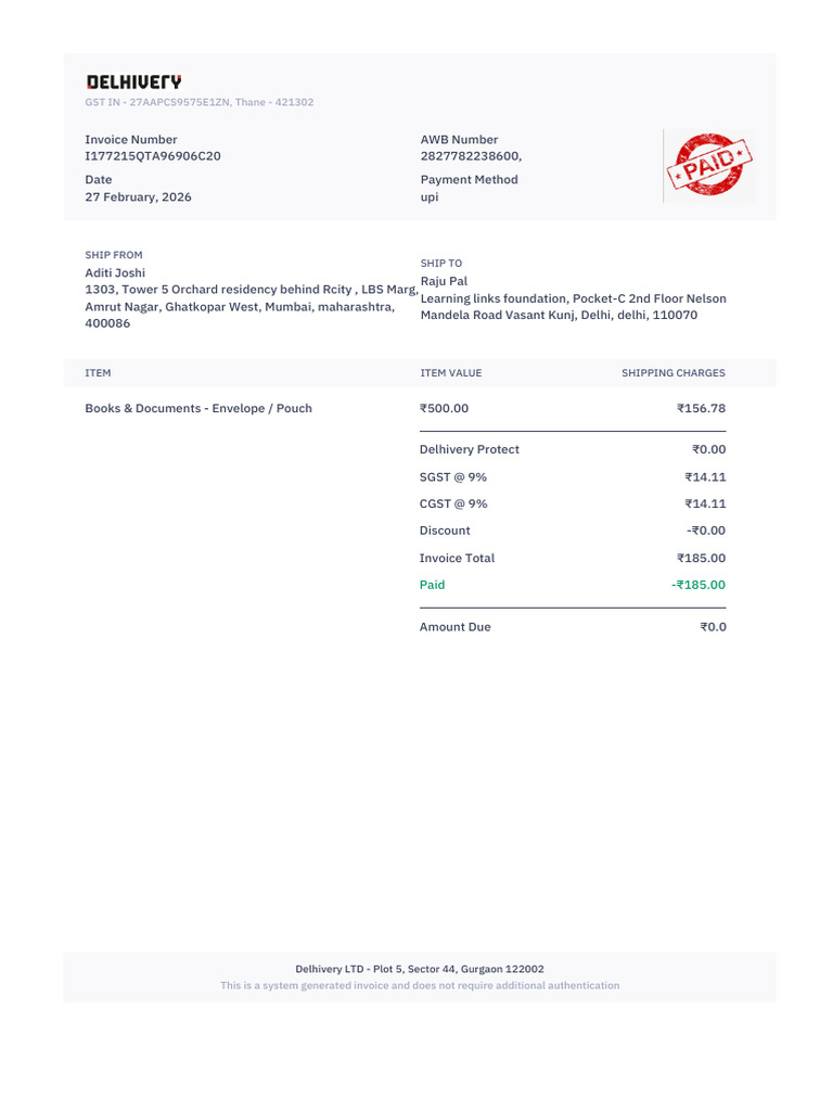 'PackageInvoice T177215QTA96906C20 | PDF