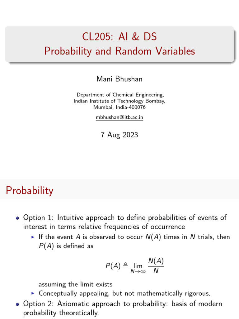 Main Prob Random Var S | PDF | Probability Distribution | Random Variable