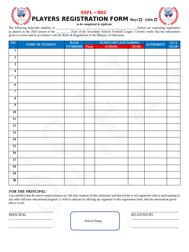 2025 Players Registration Form 002 v2 | PDF