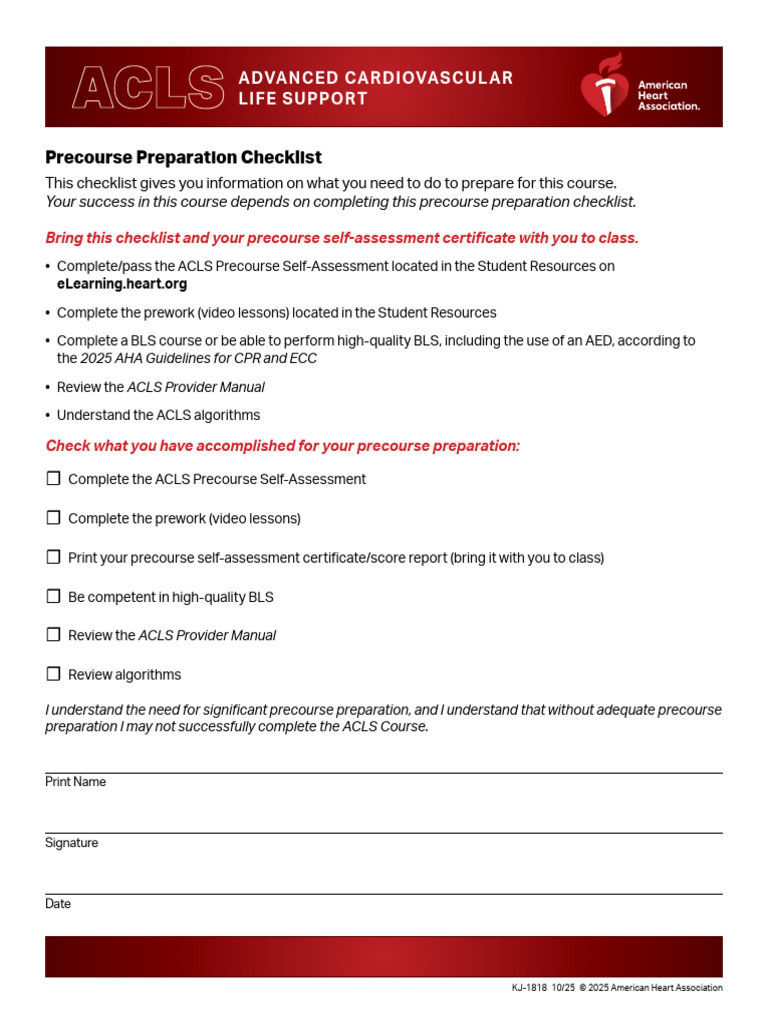 1403 KJ-1818 ACLS Precourse CHCKLST | PDF