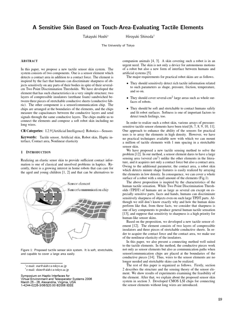 A Sensitive Skin Based On Touch-Area-Evaluating Tactile Elements | PDF ...