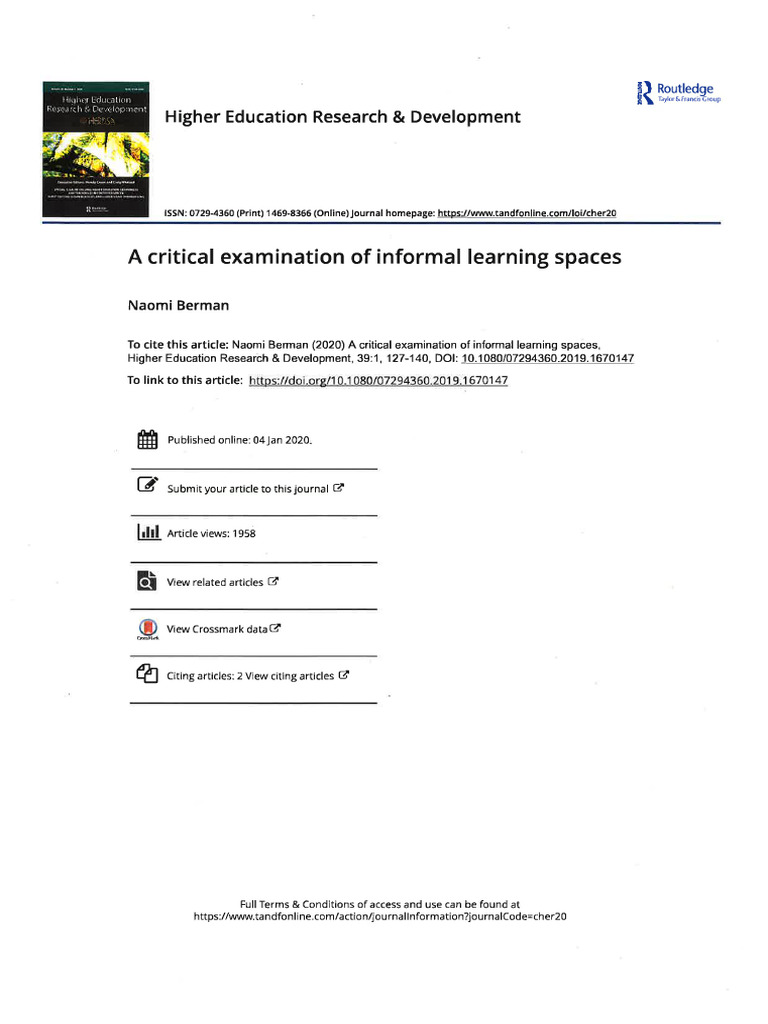 03 Berman,+2020 a+Critical+Examination+of+Informal+Learning+Spaces | PDF
