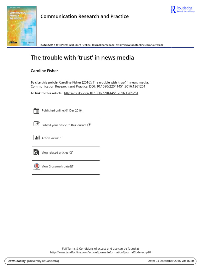 The Trouble With Trust' in News Media by Caroline Fisher | PDF ...