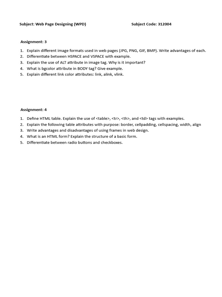 WPD 3 & 4 Assignment 2025-26 | PDF