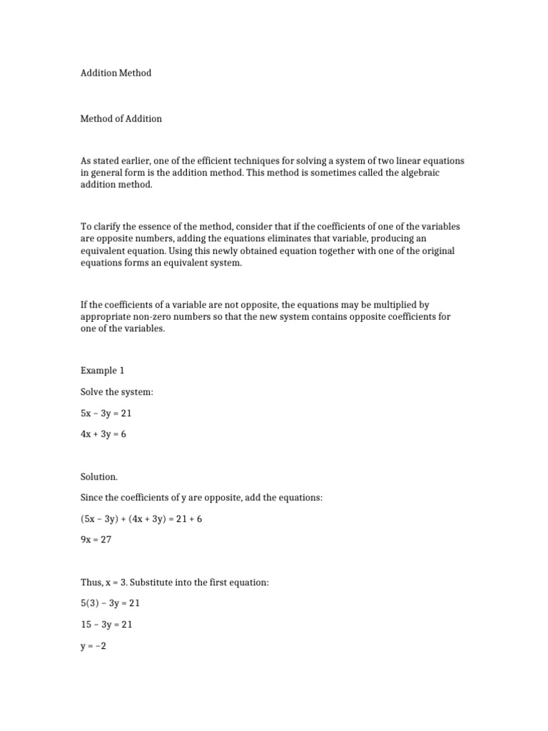 Addition Method | PDF
