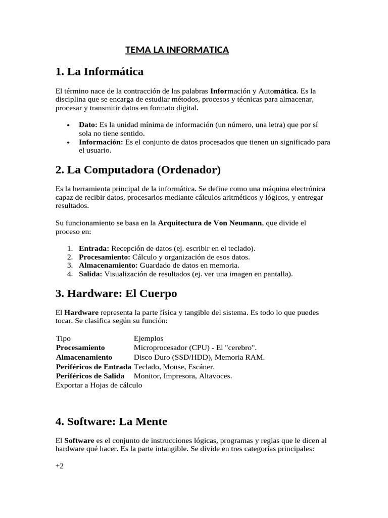Primer Tema La Informatica 19022026 | PDF | Hardware de la computadora ...