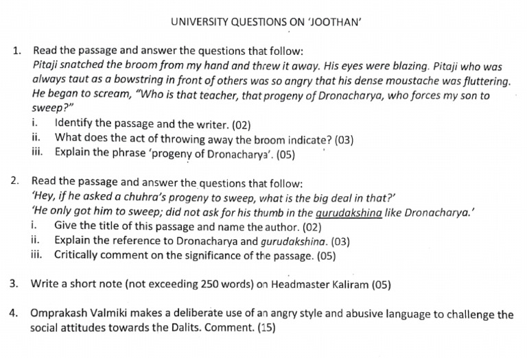 Univ Qns On Joothan | PDF