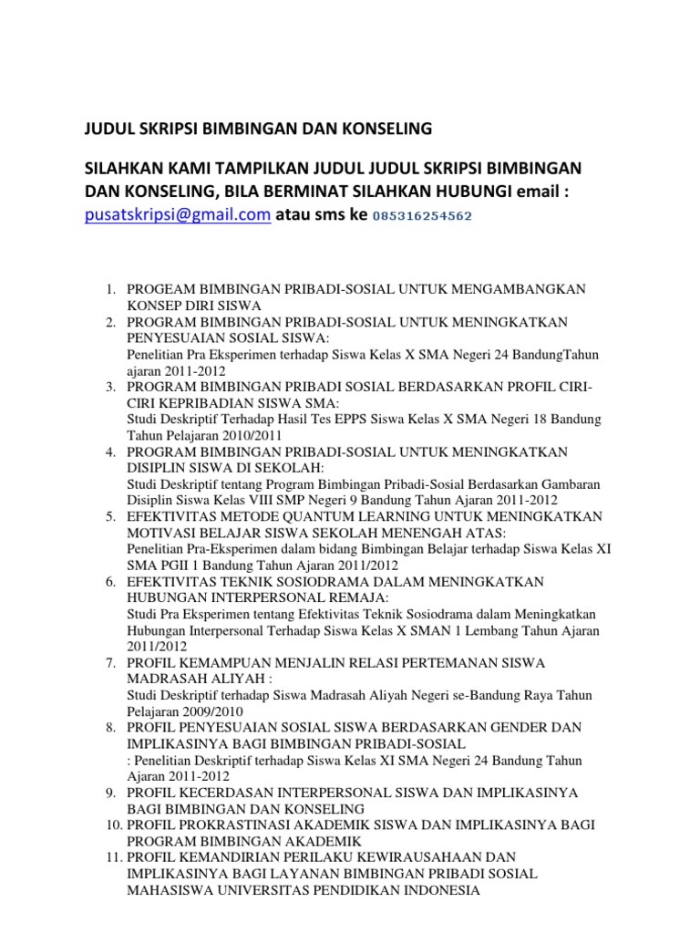 Judul Skripsi Bimbingan Dan Konseling