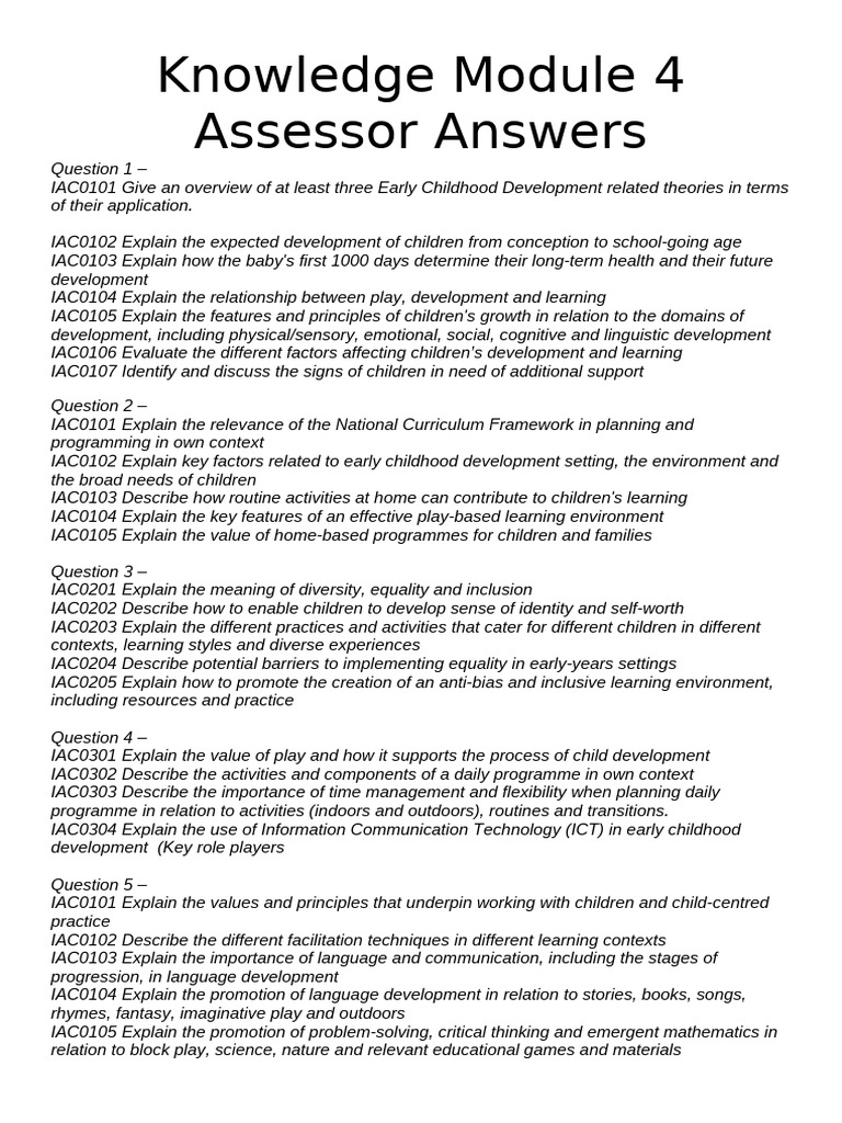 Assessment Module 4 Answers | PDF | Child Development | Learning