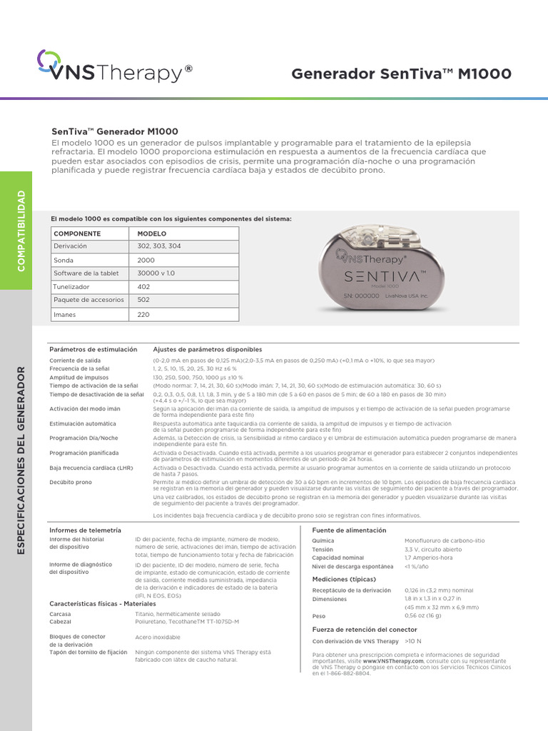 Ficha Tecnica Sentiva TIS SenTiva Spec Sheet Spanish | PDF | Epilepsia ...
